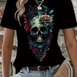 Skull Graphic Print Crew Neck T-Shirt
